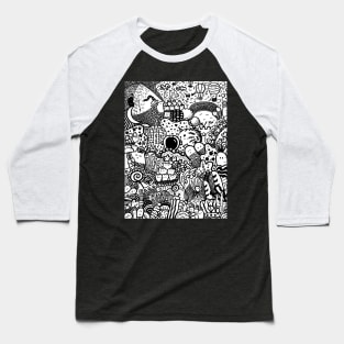 black and white doodle art Baseball T-Shirt